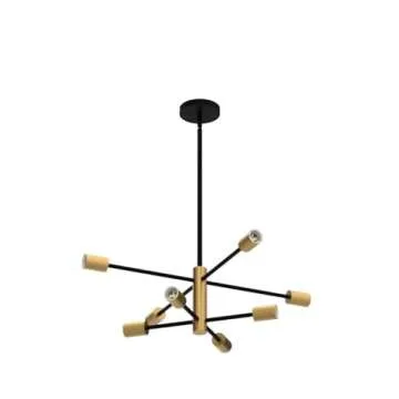 Modern Sputnik Chandeliers Black and Gold Mid Century Chandelier 8-Light Dining Room Light Fixture Height Adjustable Ceiling Lights Farmhouse Chandeliers for Kitchen Island Living Room