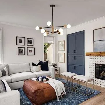 Modern Sputnik Chandeliers Black and Gold Mid Century Chandelier 8-Light Dining Room Light Fixture Height Adjustable Ceiling Lights Farmhouse Chandeliers for Kitchen Island Living Room