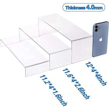 6 Pcs Large Acrylic Risers, 4" Widen Clear Rectangular Amiibo Funko POP Figures Acrylic Display Stand, Showcase Collectibles Display Risers Shelf for Organize and Decoration