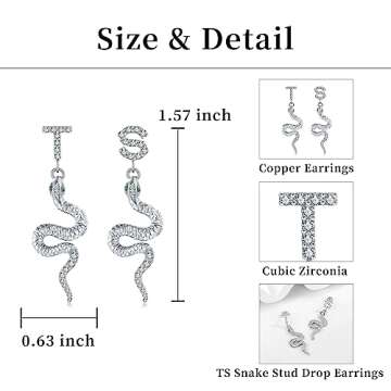 Snake Dangle Earrings for Women，T&S Jewelry Snake Earrings, T&S Earrings Silver Outfit For Eras Music Lovely Gift Singer Song Inspired Fans Gift