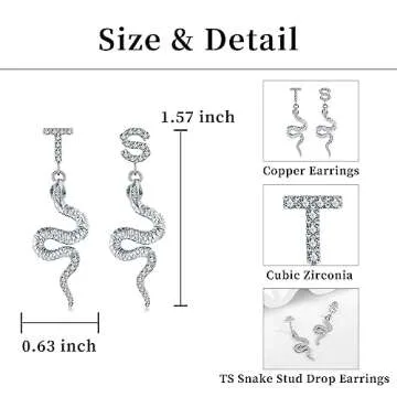 Snake Dangle Earrings for Women，T&S Jewelry Snake Earrings, T&S Earrings Silver Outfit For Eras Music Lovely Gift Singer Song Inspired Fans Gift