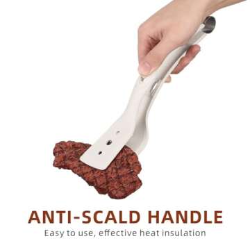 Alipis 2 in 1 Grip and Flip Spatula Tongs Silicone Egg Flipper Tong Bread Pancake Fish French Toast Omelet Making Steak Clamp for Home Kitchen Cooking Tool White