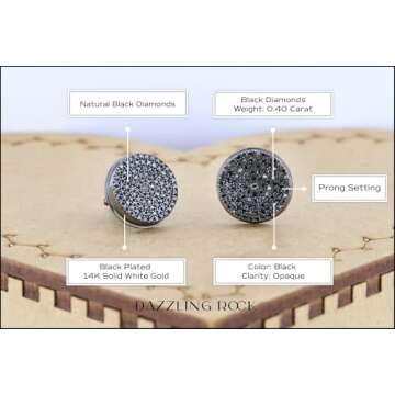 Dazzlingrock Collection Round Black Diamond Diamond Hip Hop Unisex Stud Earring (0.40 ctw, Color Black, Clarity Opaque) in Black Plated 14K Solid White Gold, Screw Back