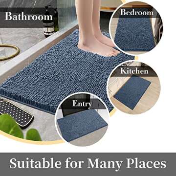 SONORO KATE Bathroom Rug,Non-Slip Bath Mat,Soft Cozy Shaggy Thick Bath Rugs for Bathroom,Plush Rugs for Bathtubs,Water Absorbent Rain Showers and Under The Sink (Lake Blue, 32"×20")