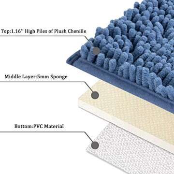 SONORO KATE Bathroom Rug,Non-Slip Bath Mat,Soft Cozy Shaggy Thick Bath Rugs for Bathroom,Plush Rugs for Bathtubs,Water Absorbent Rain Showers and Under The Sink (Lake Blue, 32"×20")