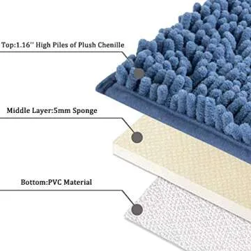 SONORO KATE Bathroom Rug,Non-Slip Bath Mat,Soft Cozy Shaggy Thick Bath Rugs for Bathroom,Plush Rugs for Bathtubs,Water Absorbent Rain Showers and Under The Sink (Lake Blue, 32"×20")