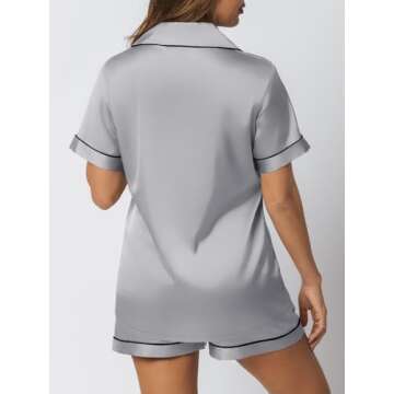 LILLUSORY Silk Satin Pajama Set for Women 2 Piece Lounge Pjs Shorts Matching Summer Sleepwear Button Down Shirt Shorts Grey M