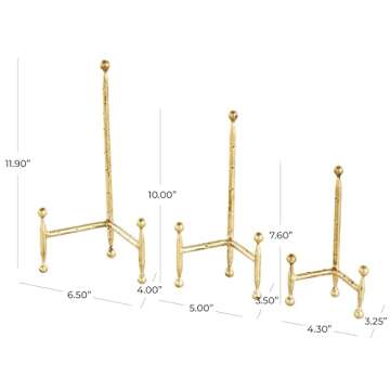 Deco 79 Metal Display Easel Slim Tabletop Easel with Ball Accents, Set of 3 Display Stand 12', 10', 8'H, Gold