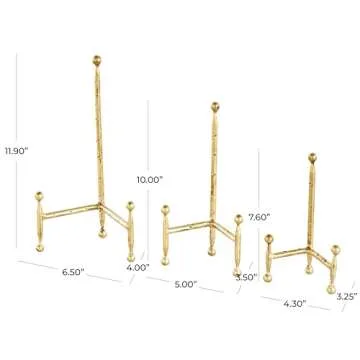 Deco 79 Metal Display Easel Slim Tabletop Easel with Ball Accents, Set of 3 Display Stand 12', 10', 8'H, Gold