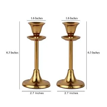 Rely+ Set of 2 Sturdy Metal Candle Stand - Gold Taper Candlestick Holders - Decorative Candlestick Holder for Homes, Hotels, Dinning, Fits 3/4 Inch Thick Candles (Small)