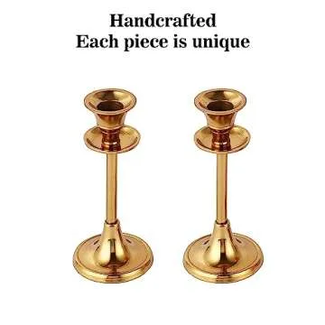 Rely+ Set of 2 Sturdy Metal Candle Stand - Gold Taper Candlestick Holders - Decorative Candlestick Holder for Homes, Hotels, Dinning, Fits 3/4 Inch Thick Candles (Small)
