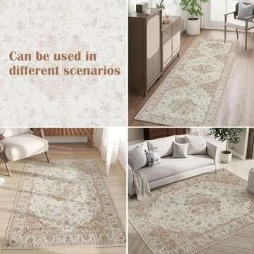 jinchan 5x7 Area Rugs Machine Washable Rug for Bedroom - Stain Resistant Vintage Floral Medallion Ultra-Thin Low Pile Non-Slip Indoor Carpet for Living Room Dining Room Kitchen (5x7ft,Blush)