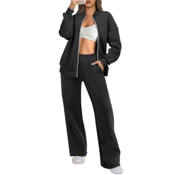 ANRABESS Women's Oversized Zip Up Lounge Set - Black Large