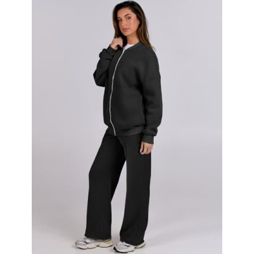 Oversized Zip Up Lounge Set for Women - Black