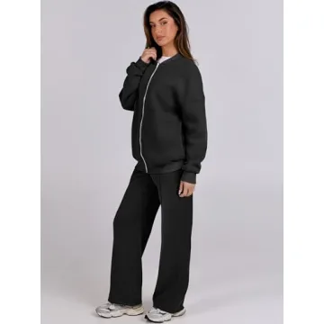 Oversized Zip Up Lounge Set for Women - Black