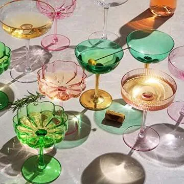 Khen Flower Vintage Wavy Glass Coupes Set of 4 for Celebrations
