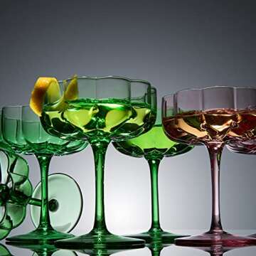 Khen Flower Vintage Wavy Glass Coupes Set of 4 for Celebrations