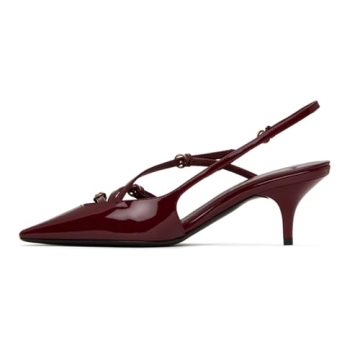 Goolita Pointed Closed Toe Slingback Kitten Heels For Women, Patent Leather Buckle Heeled Sandals Sl...