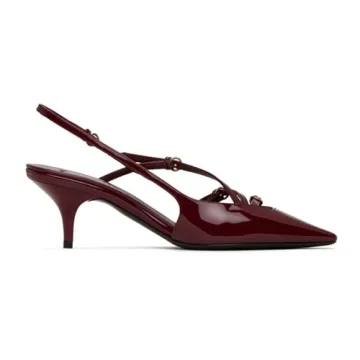 Goolita Pointed Closed Toe Slingback Kitten Heels For Women, Patent Leather Buckle Heeled Sandals Slip On Office Dress Pumps Shoes