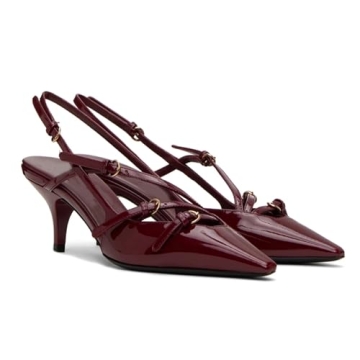 Goolita Pointed Closed Toe Slingback Kitten Heels For Women, Patent Leather Buckle Heeled Sandals Slip On Office Dress Pumps Shoes