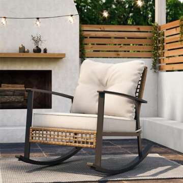 LAUSAINT HOME Outdoor Wicker Rocking Chair, Oversized Patio Chair Comfy Rocker Chair with Thick Cush...