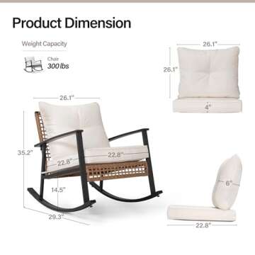 LAUSAINT HOME Outdoor Wicker Rocking Chair, Oversized Patio Chair Comfy Rocker Chair with Thick Cushion, Modern Cozy Lounge Chair for Living Room,Bedroom,Garden(Beige)