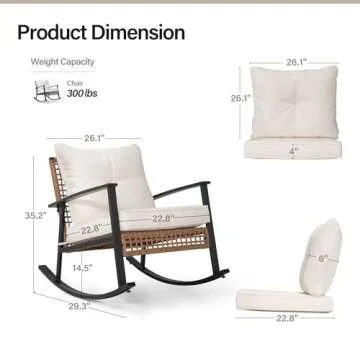 LAUSAINT HOME Outdoor Wicker Rocking Chair, Oversized Patio Chair Comfy Rocker Chair with Thick Cushion, Modern Cozy Lounge Chair for Living Room,Bedroom,Garden(Beige)