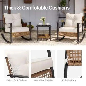 LAUSAINT HOME Outdoor Wicker Rocking Chair, Oversized Patio Chair Comfy Rocker Chair with Thick Cushion, Modern Cozy Lounge Chair for Living Room,Bedroom,Garden(Beige)