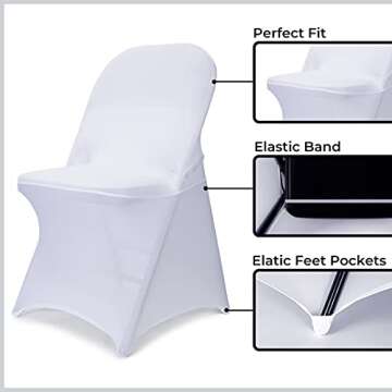 Babenest Spandex Folding Chair Covers - 30PCS Upgraded Universal Stretch Washable Fitted Chair Slipcovers Protector for Wedding, Holidays, Banquet, Party, Celebration (White)