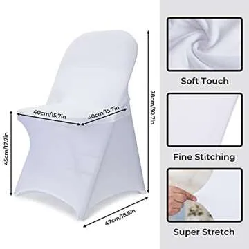 Babenest Spandex Folding Chair Covers - 30PCS Upgraded Universal Stretch Washable Fitted Chair Slipcovers Protector for Wedding, Holidays, Banquet, Party, Celebration (White)