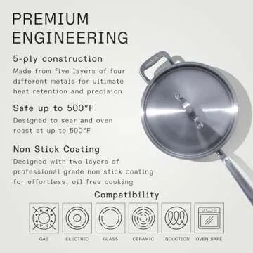 Made In Cookware - 3.5 Quart Non Stick Saute Pan With Lid - 5 Ply Stainless Clad - Professional Cookware - Crafted in Italy - Induction Compatible