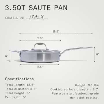 Made In Cookware - 3.5 Quart Non Stick Saute Pan With Lid - 5 Ply Stainless Clad - Professional Cookware - Crafted in Italy - Induction Compatible