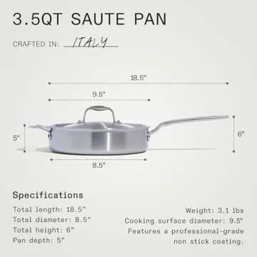 Made In Cookware - 3.5 Quart Non Stick Saute Pan With Lid - 5 Ply Stainless Clad - Professional Cookware - Crafted in Italy - Induction Compatible