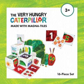 CreateOn Magna-Tiles The Very Hungry Caterpillar Toys, Magnetic Building Toys from The World of Eric Carle Books, Educational Magnetic Tiles Toys for Ages 3+, 16 Pieces