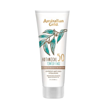 Australian Gold Botanical SPF 50 Tinted Mineral Sunscreen for Face, Non-Chemical BB Cream, Water-Res...