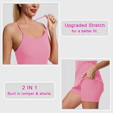 Women's Tennis Dress, Workout Golf Dress Built-in with Bra & Shorts Pocket Sleeveless Athletic Dresses Pink