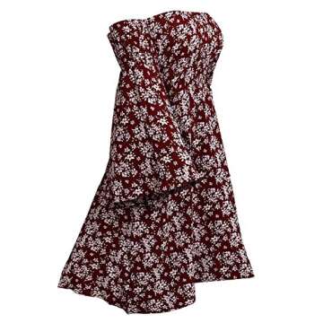 NANFANGLI Women Summer Dress Print Mini Casual Off-Shoulder Dresses (XL, Red)