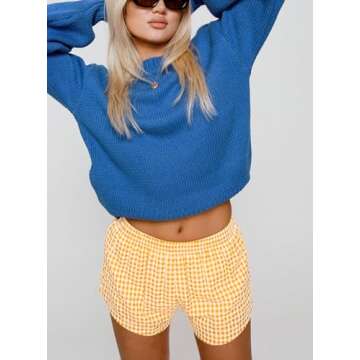 Chunoy Women's Y2K Pajama Shorts - Stylish Plaid Boxers for Women, Gingham Women’s Boxer Shorts with Pockets Large Yellow