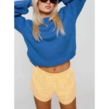 Chunoy Women's Y2K Pajama Shorts - Stylish Plaid Boxers for Women, Gingham Women’s Boxer Shorts with Pockets Large Yellow