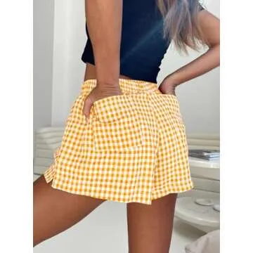 Chunoy Women's Y2K Pajama Shorts - Stylish Plaid Boxers for Women, Gingham Women’s Boxer Shorts with Pockets Large Yellow