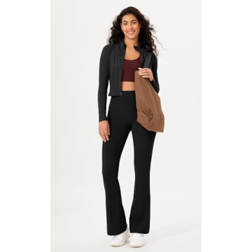 ODODOS Women's High Waisted Bootcut Yoga Pants Tummy Control Non See Through Bootleg Gym Workout Pants with Inner Pocket-29 Inseam, Black, Medium