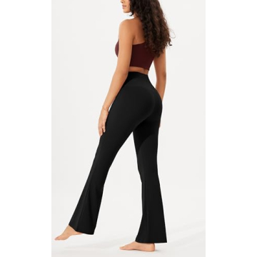 ODODOS Women's High Waisted Bootcut Yoga Pants Tummy Control Non See Through Bootleg Gym Workout Pants with Inner Pocket-29 Inseam, Black, Medium