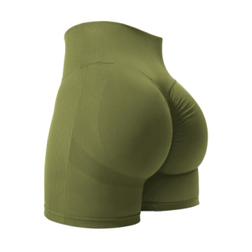 YEOREO Women High Waist Workout Yoga Gym Smile Contour Seamless Cycling Shorts Khaki L