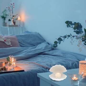 IMIKEYA Ceramic Shell Pearl Light, White LED Clam with Pearl Light in Shell Lamp for Tabletop Decoration, Souvenir, Birthday Gift