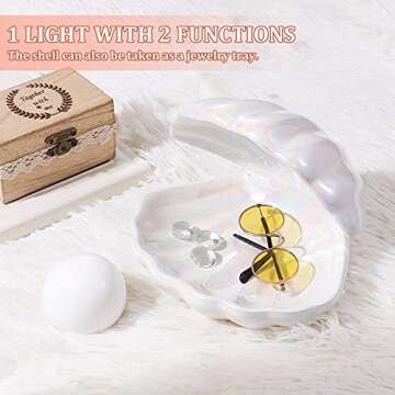 IMIKEYA Ceramic Shell Pearl Light, White LED Clam with Pearl Light in Shell Lamp for Tabletop Decoration, Souvenir, Birthday Gift