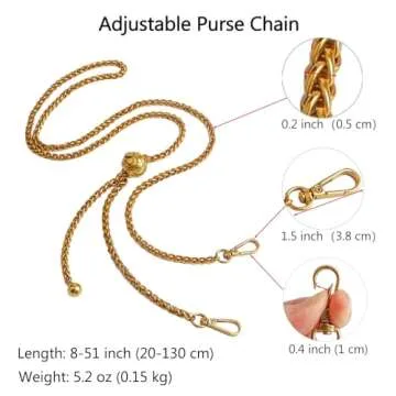 BEAULEGAN Thin Purse Chain Strap Adjustable - Replacement for Small Shoulder Crossbody Bag, 51 Inches Long (Gold)