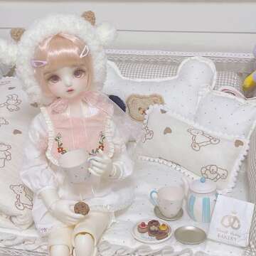 Aizulhomey Metal Miniature Dollhouse Furniture Tea Pot Set 7 Pcs Size Suitable for 1:6 Scale Dollhouse Decoration Dollhouse Accessories Color White