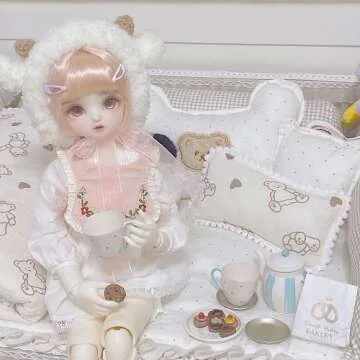 Aizulhomey Metal Miniature Dollhouse Furniture Tea Pot Set 7 Pcs Size Suitable for 1:6 Scale Dollhouse Decoration Dollhouse Accessories Color White