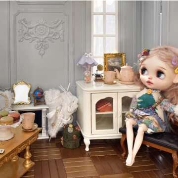 Aizulhomey Metal Miniature Dollhouse Furniture Tea Pot Set 7 Pcs Size Suitable for 1:6 Scale Dollhouse Decoration Dollhouse Accessories Color White