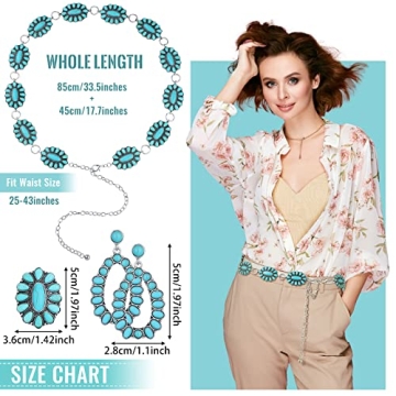 Kenning Turquoise Concho Chain Belt with Earrings Set